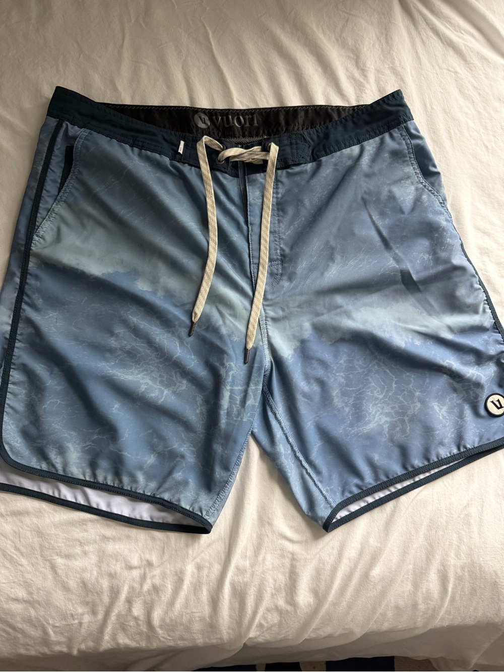 Vuori Men's Blue Swim Board Shorts with Navy Waistband